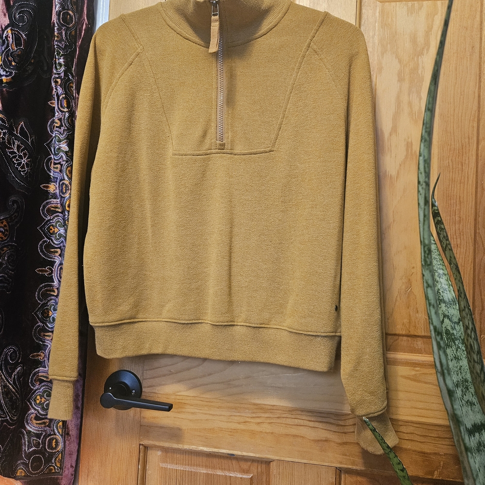 Prana Mustard Half-Zip Cowl Sweater